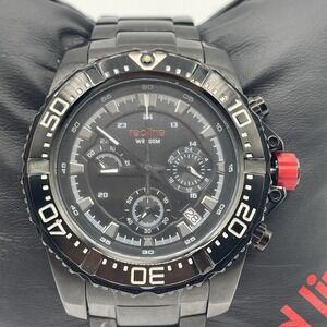 Red Line Men WR 100M Black Dial Date Black Tone 44mm Quartz Analog Watch